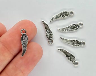 Dijes de alas de ángel de plata antigua: Materiales para hacer joyas (30 piezas)