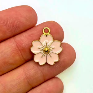 Sakura Flower Enamel Charms: Pearl Pink Gold Pendants (10pcs)