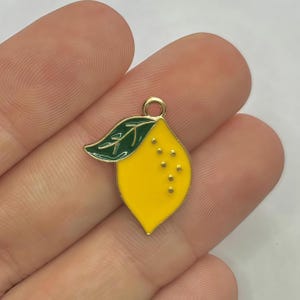 Lemon Enamel Charms: Yellow Fruit Pendants for Jewelry Making (10pcs, 21x16.5mm