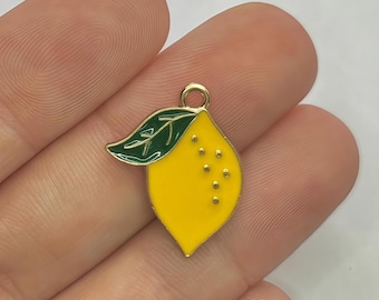 Dijes de esmalte de limón: colgantes de fruta amarilla para hacer joyas (10 piezas, 21 x 16,5 mm)