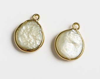 Baroque Keshi Pearl Pendants: Gold Findings, Natural Irregular Charms (2pcs)