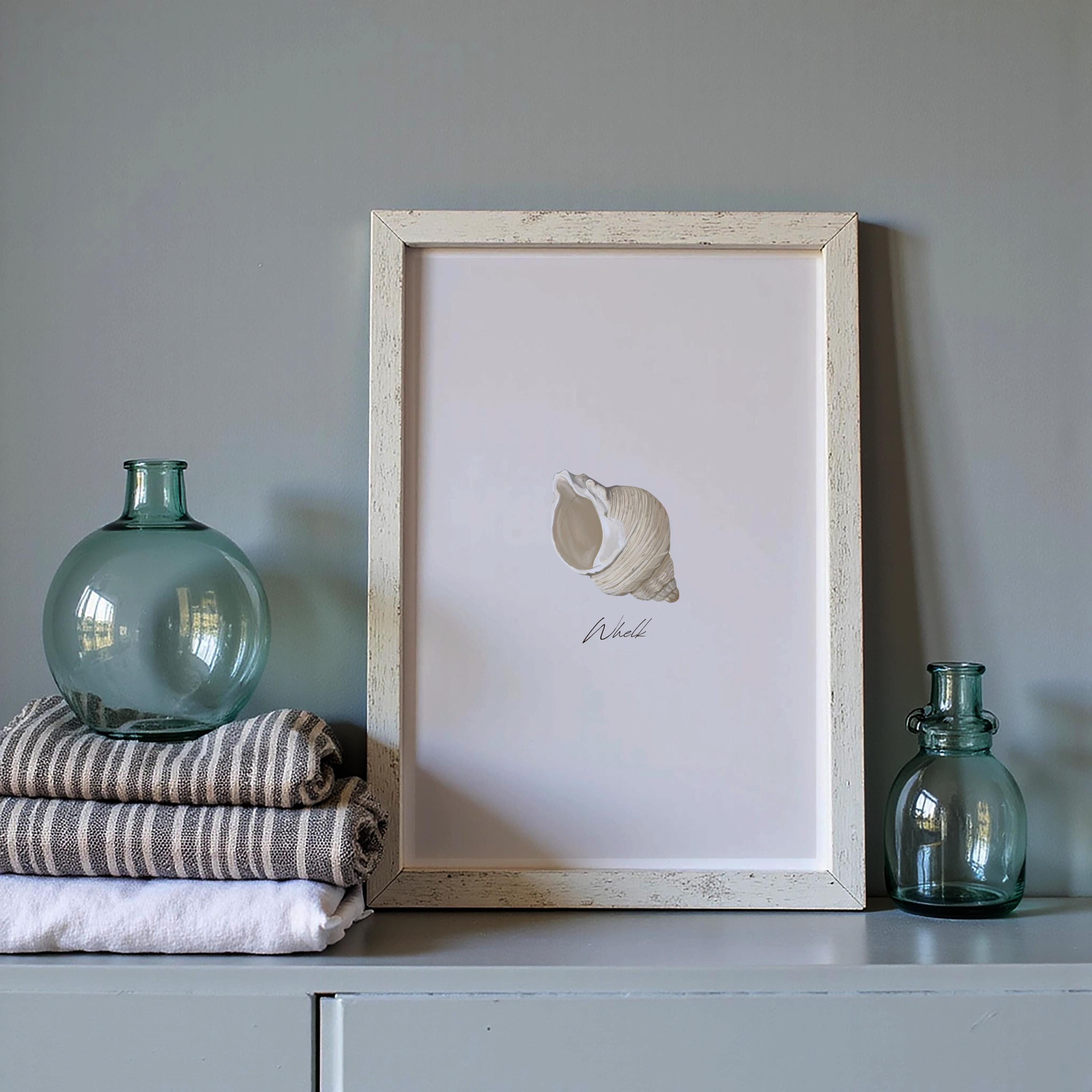 Cockleshell Print Coastal Art Print Set – Beach Cockle and Whelk Shell Illustrations ...