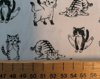 Cats on White Japanese Cotton Fabric: Quilting, Patchwork, Craft
