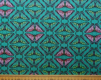 Stunning Butterflies Geometric in Teal, Green and Pink from Flora and Fauna Range for Andover, 100% Cotton, Quilting, Dressmaking, Patchwork