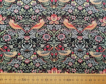 William Morris Strawberry Thief Cotton Fabric: Ebony, Dressmaking Weight