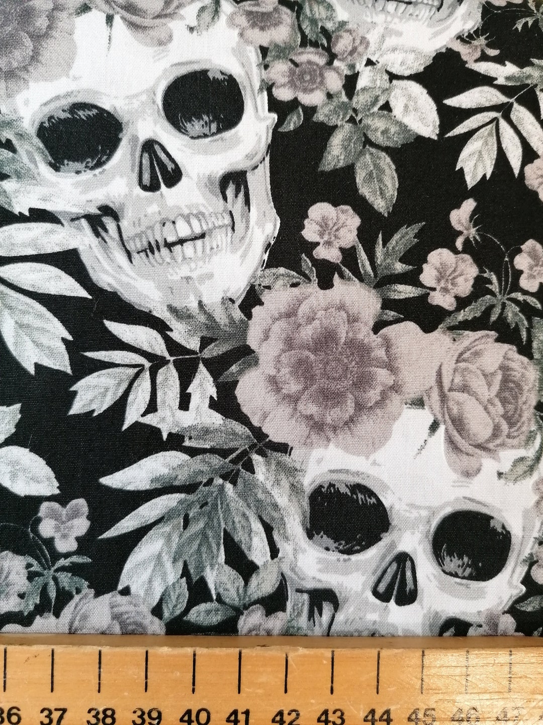 Gothic Skulls and Roses on Black by Rose and Hubble, 100% Cotton ...