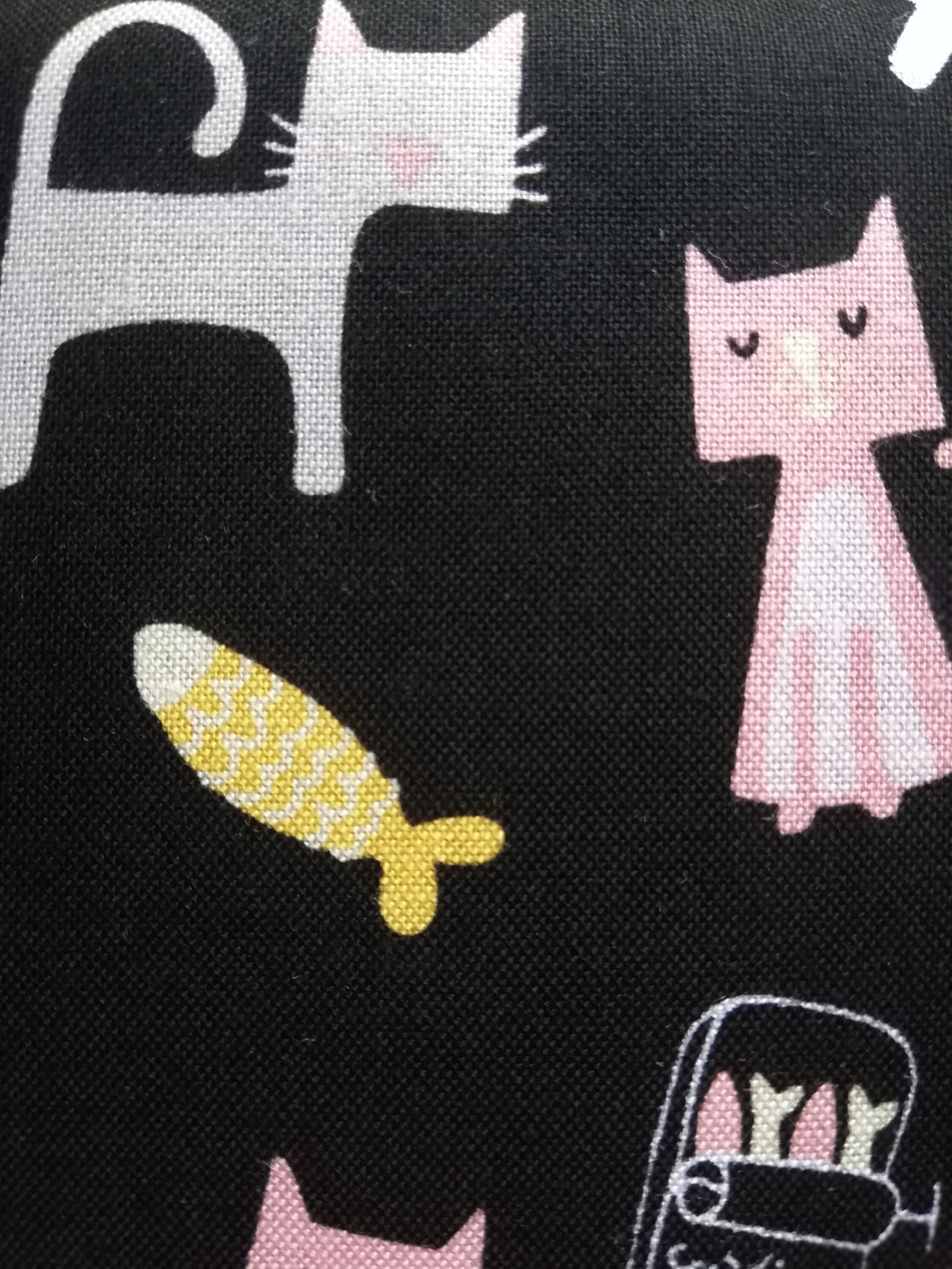 Cats Sardines Fish Bones on Black 100 Cotton Meow and Forever Etsy