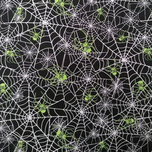Glow in the Dark Green Spiders in Webs on Black 100% Cotton - Etsy UK