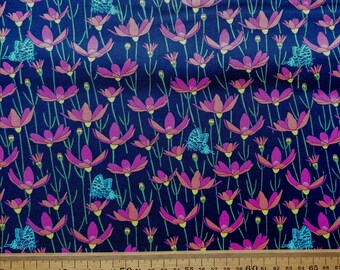 Pink Floral Teal Butterfly Cotton Fabric - Andover Flora & Fauna