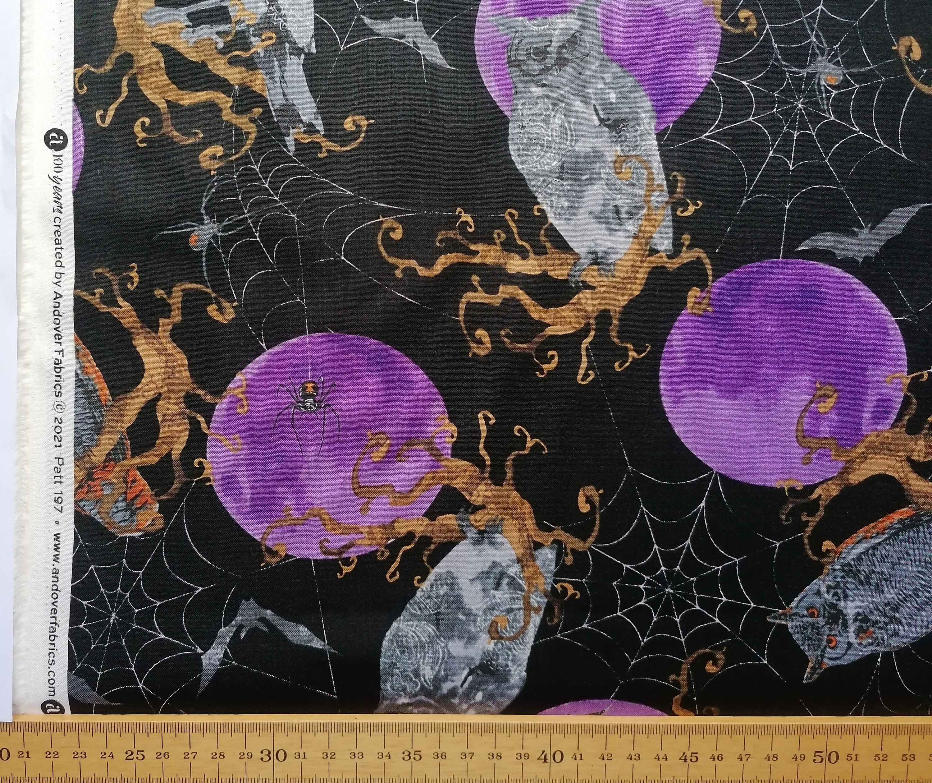 Gothic Owls, Ravens, Spiders Cotton Fabric: Quilting, Dressmaking, Craft, by Andover