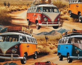 Retro Camper Van Cotton Fabric: Quilting, Dressmaking, Crafts, by Nutex