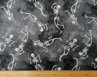 Glow in the Dark Dancing Skeletons Cotton Fabric: Quilting, Dressmaking, Craft by Blank