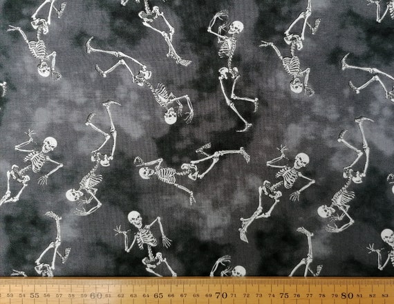 Glow in the Dark Dancing Skeletons Cotton Fabric: Quilting, Dressmaking, Craft by Blank