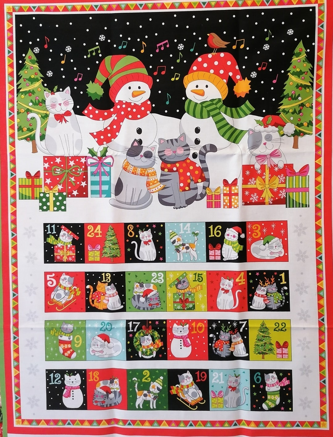 Santa Paws Cats Advent Calendar Panel by Makower, Sew Your Own Advent