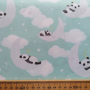 Sleepy Pandas Snoozing on Crescent Moons, 100% Cotton by Dear Stella, Quilting, Dressmaking, Cot Quilts, Bags, Masks, Play Mats