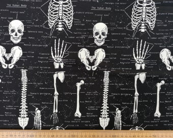 Glow in the Dark Skeleton Fabric: 100% Cotton Gothic Halloween