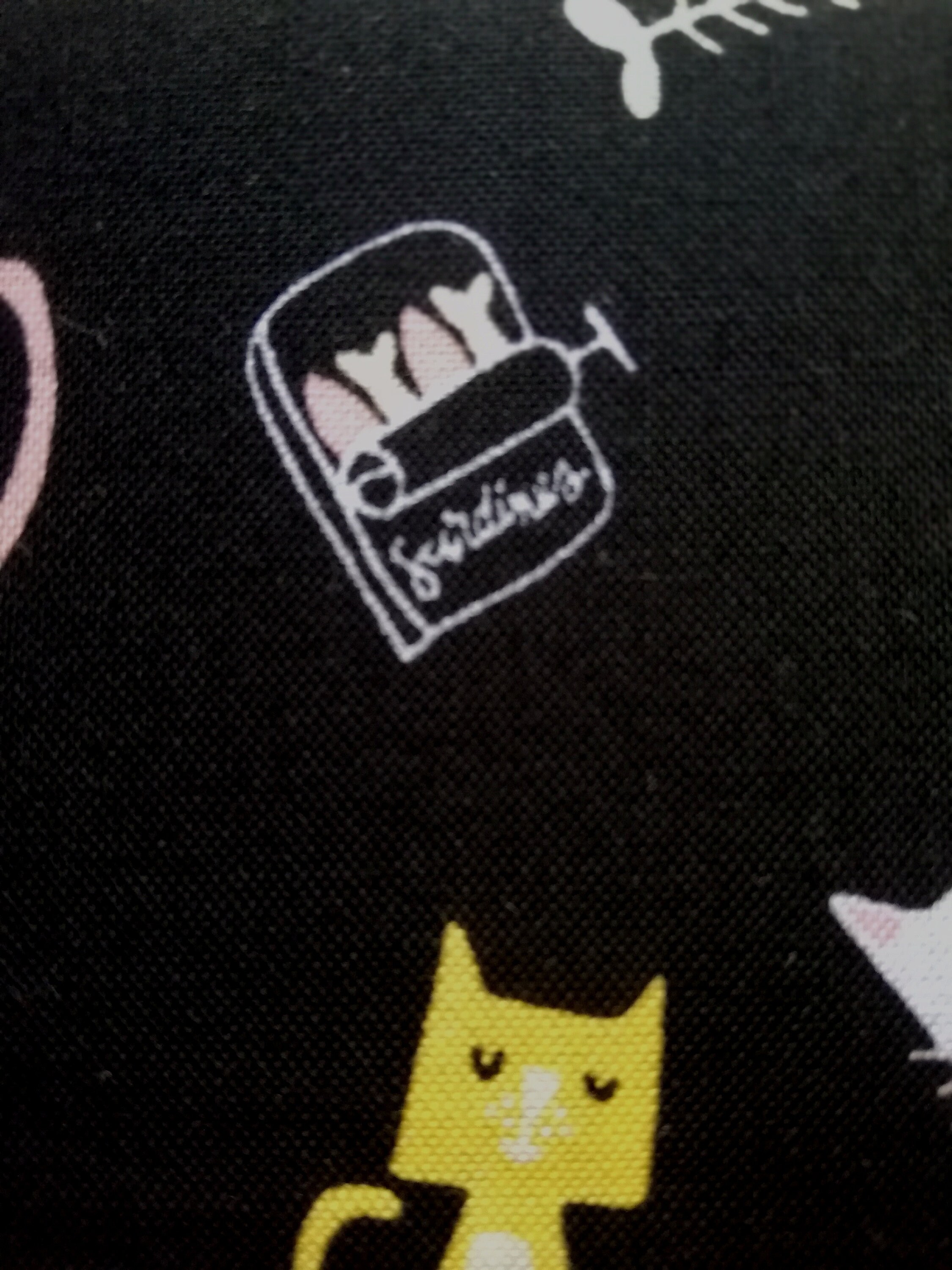 Cats Sardines Fish Bones on Black 100 Cotton Meow and Forever Etsy