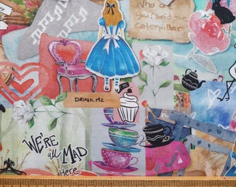 Alice in Wonderland Cotton Fabric, Quilting, Dressmaking, Craft by Fiona Clarke