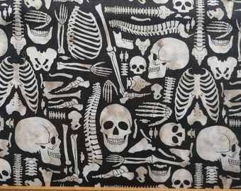 Boney Yard Fabric: Gothic Skulls & Skeletons Print by Kate Ward Thacker