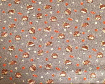 Hedgehog & Strawberry Print Cotton Fabric: Quilting, Dressmaking, Craft by Nutex