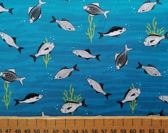 Ocean Life Cotton Fabric: Fish Print, Quilting, Dressmaking, Craft by Nutex
