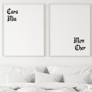 Wedding Gift, Cara Mia Mon Cher Addams Family Printable, Typography Quote, Goth Minimalist Home Decor, Morticia Gomez Print Halloween