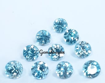 3MM, 4MM, 5MM Natural Blue Zircon Faceted Round Cut Gemstone, AAA Blue Zircon faceted Round Loose Calibrated Cut Gemstone For Jewelry