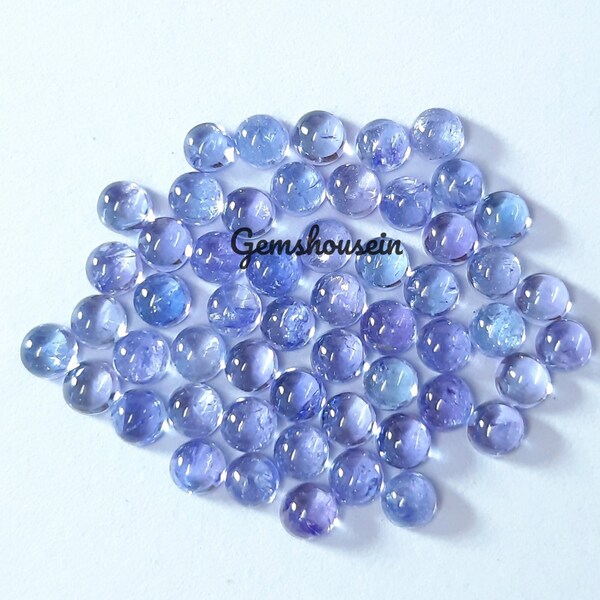 3MM, 4MM Natural Tanzanite Round Cabochon Gemstone, AAA Blue Tanzanite Smooth Round Flat Back Loose Cabochon Gemstone for Jewelry