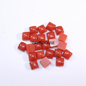 3 MM, 4 MM Natürlicher Korallen Quadrat Cabochon Edelstein, AAA Italienische Rote Koralle Glatte Quadrat Flache Rückseite Lose Cabochon Lose Stein Für Schmuck