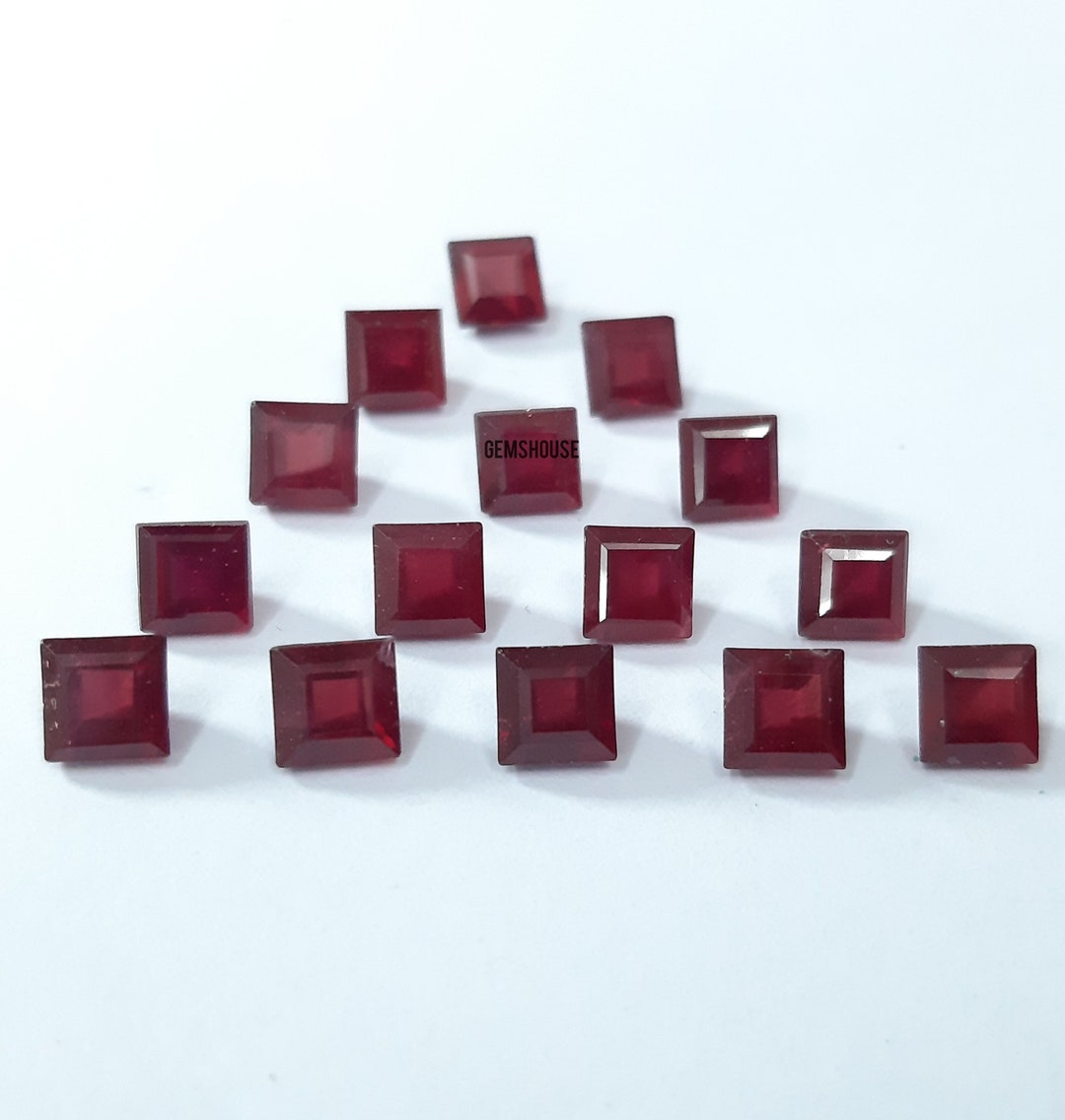 4MM, 5MM, 6MM Ruby Faceted Square Cut Loose Gemstone, AAA GF Ruby ...