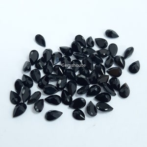 3x5MM, 4x6MM, 5x7MM, 6x8MM Natural Black Onyx Faceted Pear Cut Gemstone, AAA Black Onyx Faceted Pear Cut Stone for Jewelry