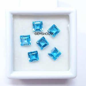 7MM, 8MM, 9MM, 10MM Natural Swiss Topaz Faceted Square Cut Gemstone, AAA Swiss Blue Topaz Square Cut Calibrated Size Loose Stone For Jewelry