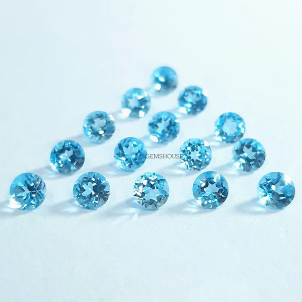 3MM, 4MM, 5MM, 6MM Swiss Topaz Faceted Round Cut Stone, AAA Natural Swiss Topaz Round Cut Calibrated Size Loose Stone For Jewelry