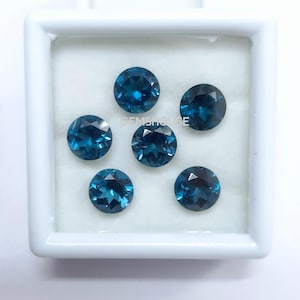 6MM, 7MM, 8MM Natural London Topaz Faceted Round Cut Stone, AAA London Blue Topaz Faceted Round Loose Calibrated Cut Stone For Jewelry