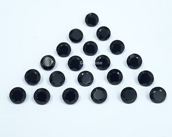 7MM, 8MM, 9MM, 10MM Natural Black Onyx Faceted Round Cut Gemstone, AAA Black Onyx Faceted Round Cut Stone for Jewelry