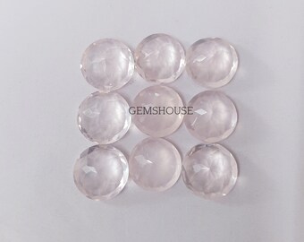 Piedra preciosa de cuarzo rosa natural facetada de corte redondo, talla AAA, para joyería, 7 mm, 8 mm, 9 mm y 10 mm.