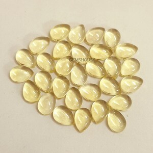 Cabochon di quarzo limone naturale da 5 x 7 mm, 6 x 8 mm, 7 x 9 mm, 8 x 10 mm, pietra preziosa, quarzo limone AAA leviga i cabochon a forma di pera per la creazione di gioielli.