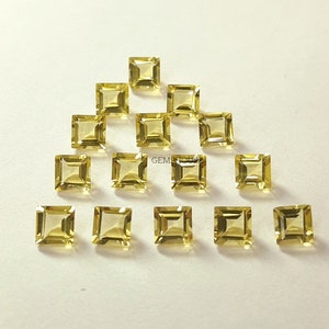 4MM, 5MM, 6MM 7MM, 8MM, 9MM, 10MM Natural Lemon Quartz Faceted Square Cut Gemstone, AAA Lemon Quartz Square Shape Cut For Jewelry Making