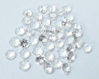 3MM, 4MM, 5MM Natural White Topaz Faceted Round Cut Stone, AAA White Topaz Round Cut Calibrated Size Loose Stone For Jewelry