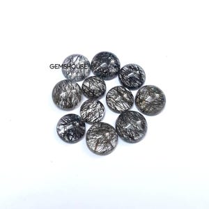 8MM, 9MM, 10MM Natural Black Rutile Round Cabochon Gemstone, AAA Black Rutile Smooth Round Flat Back Cabochon Gemstone For Jewelry