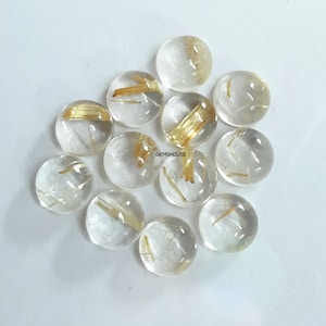 5MM, 6MM, 7MM Natural Golden Rutile Quartz Round Cabochon Gemstone, AAA Quality Golden Rutile Quartz Smooth Round Cabs For Jewelry