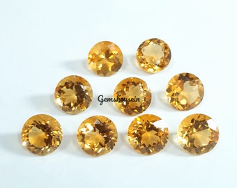9MM, 10MM Natural Citrine faceted Round Cut Gemstone, AAA Yellow Citrine Faceted Round Cut Calibrated Size Loose Stone for Jewelry