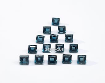 4MM, 5MM, 6MM Natural London Topaz Faceted Square Cut Gemstone, AAA London Blue Topaz Square Cut Calibrated Size Loose Stone For Jewelry