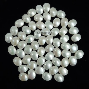 Pérola de água doce natural oval cabochão 6 x 8 mm, 7 x 9 mm, 8 x 10 mm, pedra preciosa solta de pérola branca lisa cabochão oval de qualidade AAA para joias