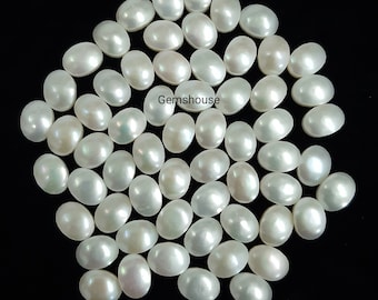 6x8MM, 7x9MM, 8x10MM Natural Fresh Water Pearl Oval Cabochon Gemstone, AAA Quality White Pearl Smooth Oval Cabochon loose Stone For Jewelry
