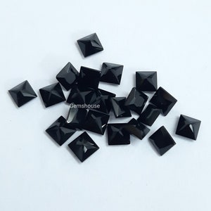 3MM, 4MM, 5MM, 6MM Natural Black Onyx Faceted Square Cut Gemstone, AAA Black Onyx Faceted Square Loose Cut Stone for Jewelry