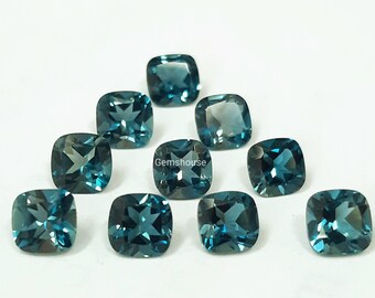 4MM, 5MM, 6MM Natural London Topaz Faceted Cushion Cut Stone, AAA London Blue Topaz Faceted Cushion Loose Calibrated Cut Stone For Jewelry