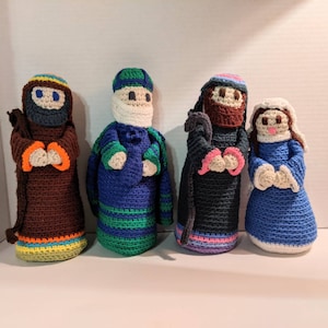 4 CHRISTMAS NATIVITY Characters Amigurumi Crocheted Handmade Home Décor Vintage Wise Men Shepard Mary Farmhouse Cottage Country Handcrafted
