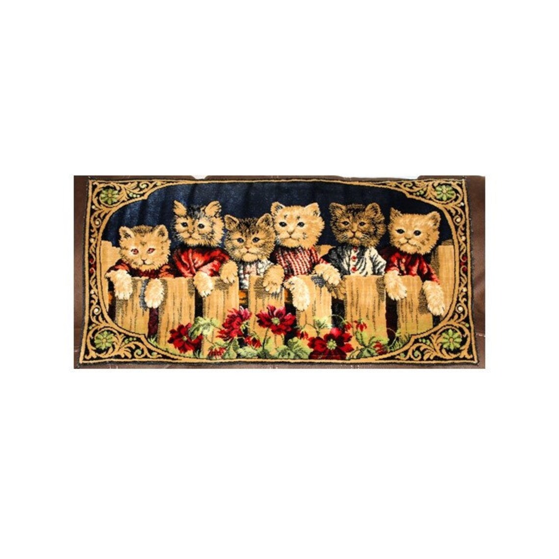 Vintage Cat Tapestry 6 Kittens Cats 39 x 20 Wall Etsy