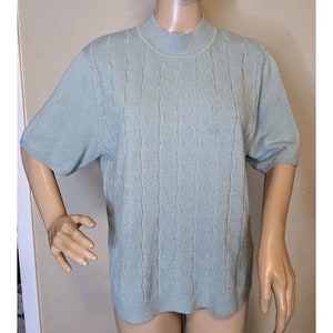 Koret Vintage Suéter Tamaño Petite XL Mock Cuello Espalda Cremallera Suave Jersey Verde Suave
